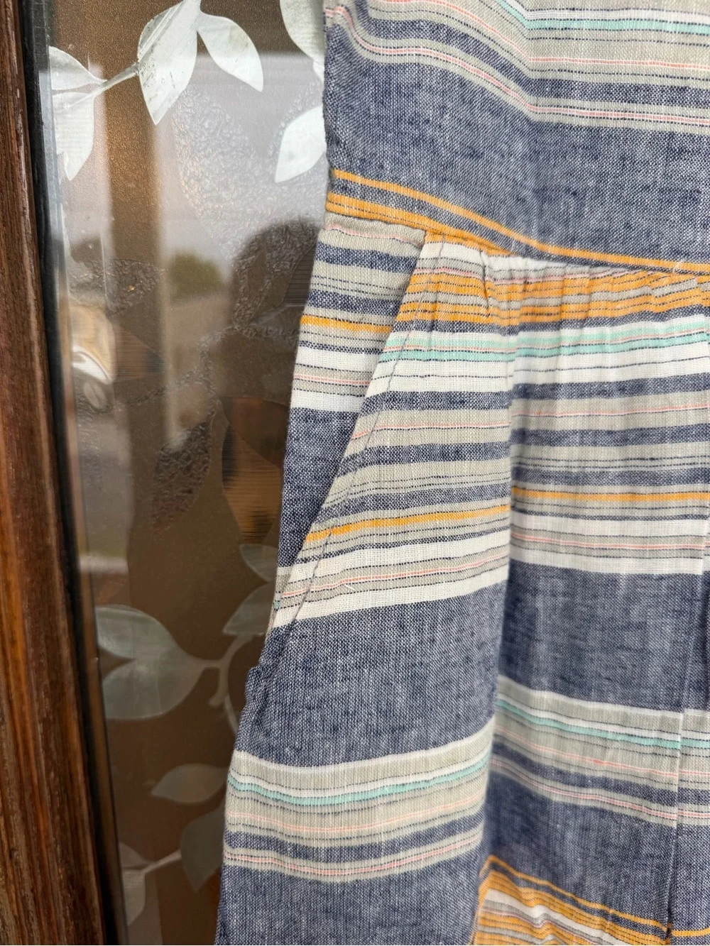 BeachLunchLounge Women's Medium Blue Striped Linen Blend Dress Coastal Beach EUC